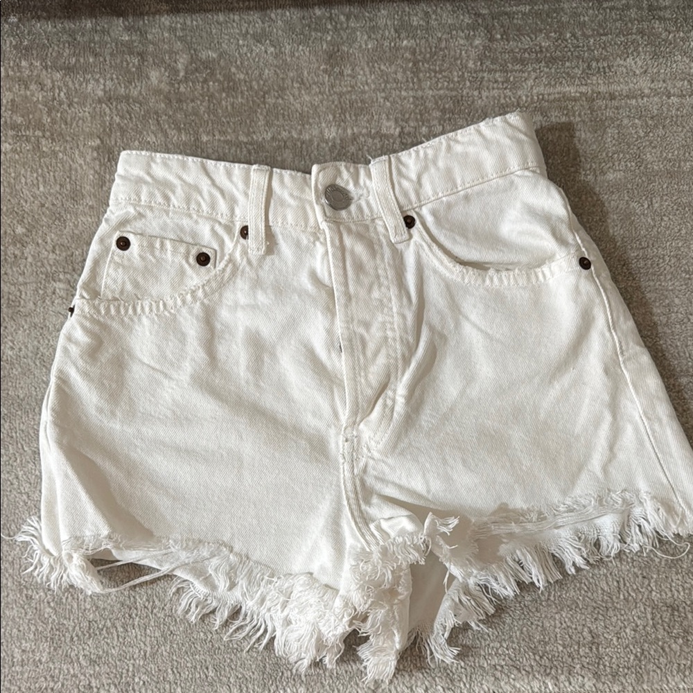 Zara White Distressed Jean Shorts